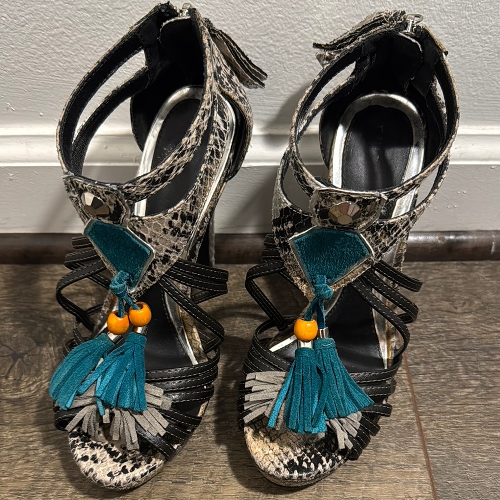 Chinese Laundry Blue and Black Heels with Tassels